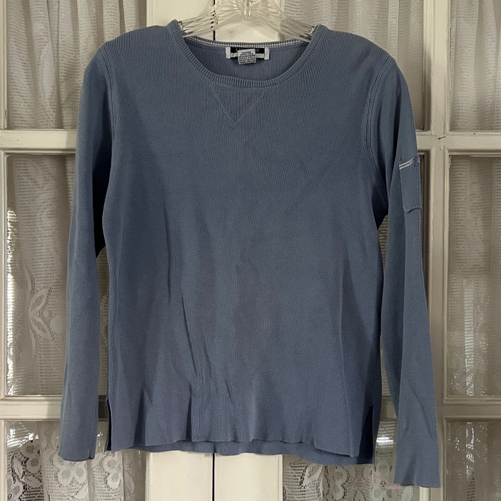 😉Bundle Days😉 Women’s Blue Sweater Pocket On Sleeve White Accent Lightweight